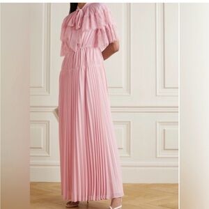 Self-Portrait Pink Pleated Lace Maxi Dress